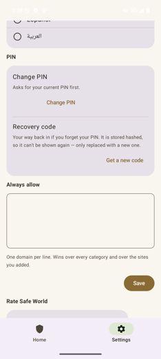 Always allow list and rate the app section