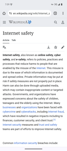 Wikipedia article loading normally with protection on